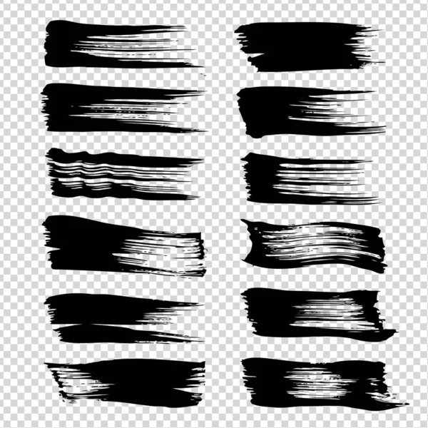 Czarny Abstrakcyjne Proste Pociągnięcia Pędzla Teksturowane Duży Zestaw Izolowany Imitacja — Wektor stockowy