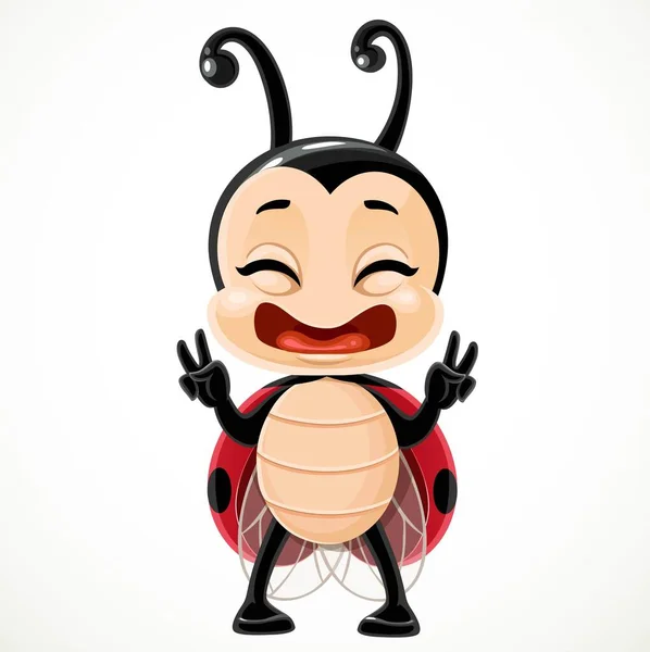 Mignon Heureux Dessin Animé Petite Coccinelle Stand Sur Fond Blanc — Image vectorielle