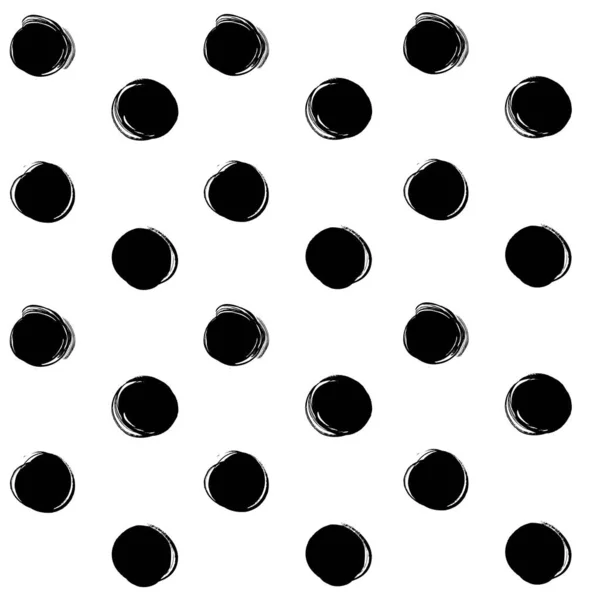 白色背景上黑圈抽象纹理笔划的无缝图案 — 图库矢量图片