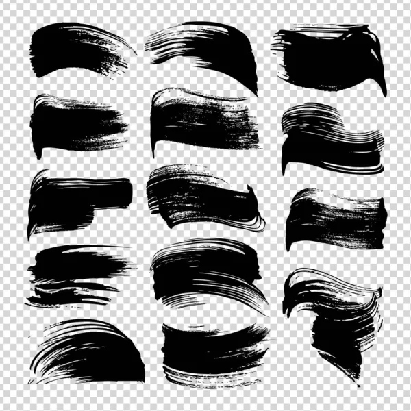 Текстурированные Черные Абстрактные Мазки Кисти Изолированы Прозрачном Фоне Имитации — стоковый вектор
