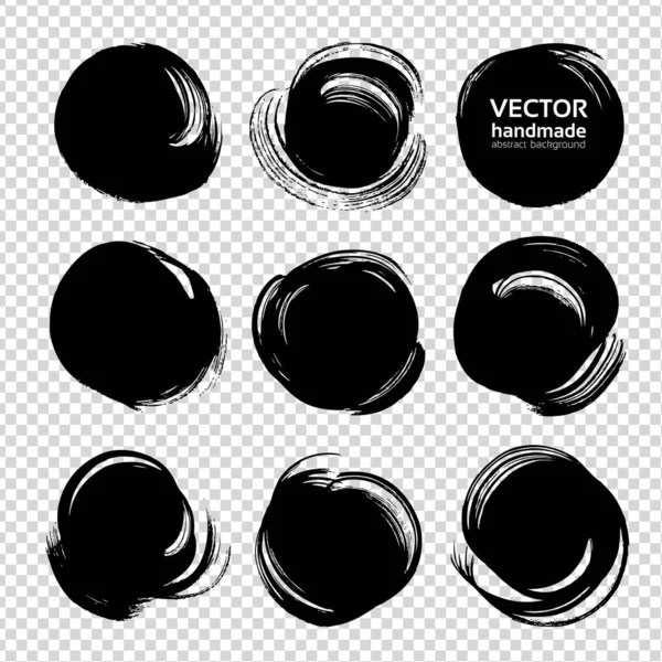 Cercles Noirs Texturés Abstraits Partir Coups Pinceau Isolés Sur Fond — Image vectorielle