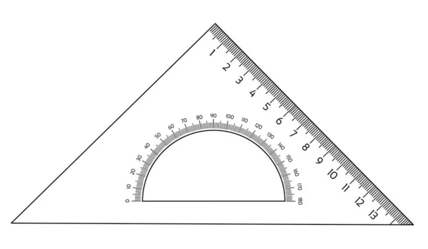 Régua Triangular Com Transferidor Dentro Isolado Fundo Branco — Vetor de Stock