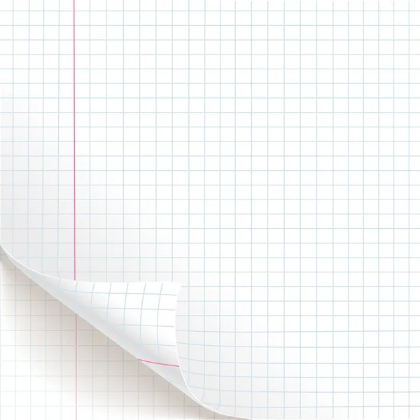 Weiße Quadratische Papier Blatt Schulheft Textur Der Gebogenen Boden — Stockvektor