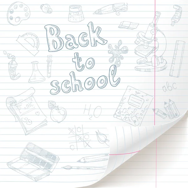 Wit Gevoerd Papier Vel Met Rug Naar School Doodles Met — Stockvector