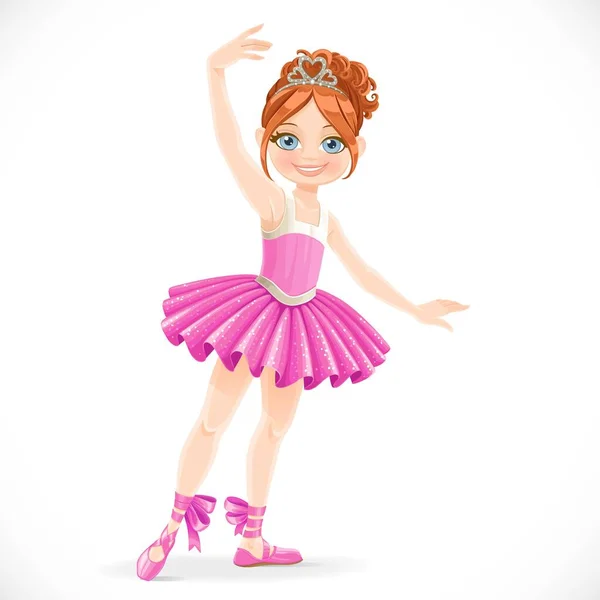 Cartoon Ballerina Ragazza Abito Rosa Ballare Uno Sfondo Bianco — Vettoriale Stock