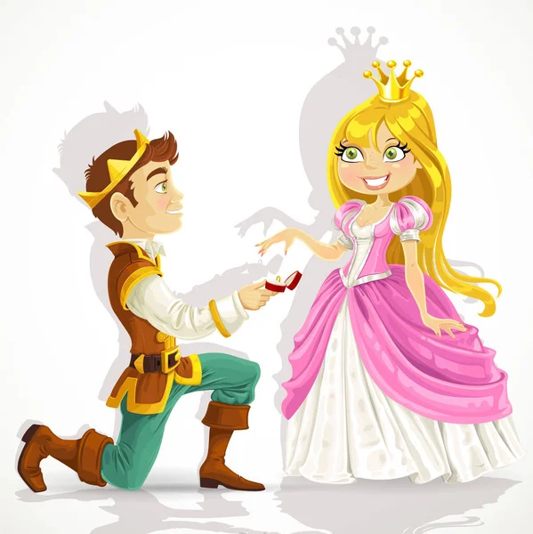 Prince Estaba Rodillas Preguntando Matrimonio Princesa — Vector de stock