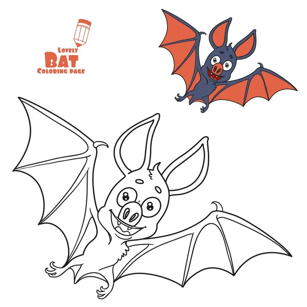 Cute Halloween Bat Color Outlined Coloring Page — Stock Vector