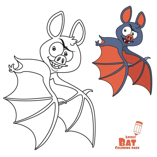 Cute Halloween Bat Flying Color Outlined Coloring Page — Stock Vector