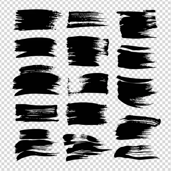 Conjunto Pinceladas Tinta Texturizada Abstracta Negra Aislada Sobre Fondo Transparente — Vector de stock