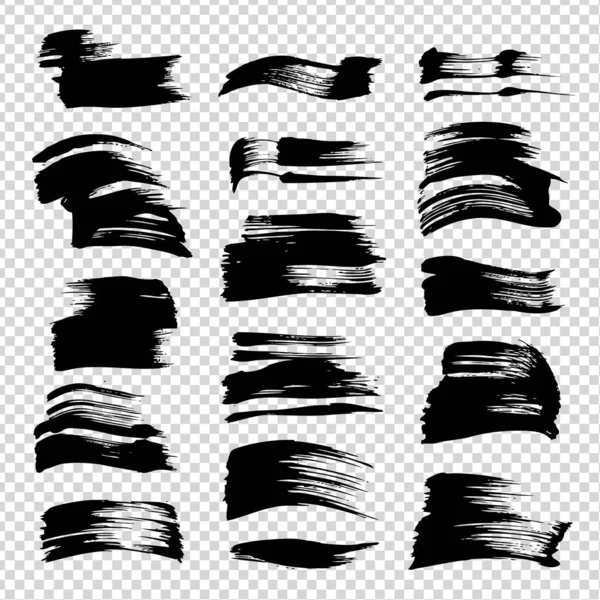 Coups Pinceau Encre Noire Isolés Sur Fond Transparent Imitation — Image vectorielle