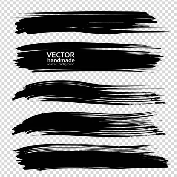 Black Textured Long Abstract Brushstrokes Isolated Imitation Transparent Background — Stock Vector