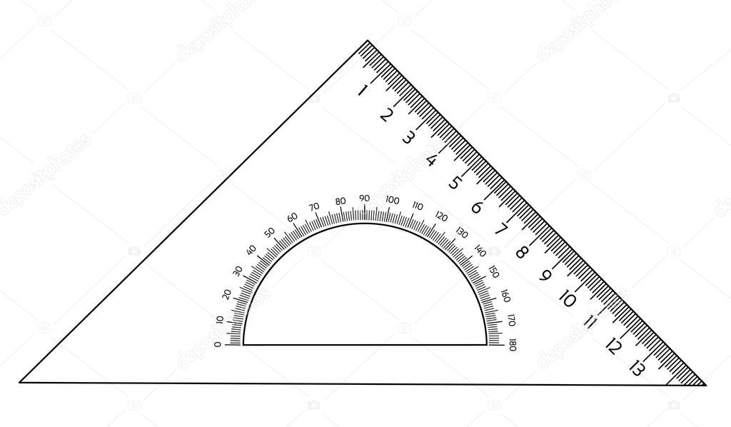 Triangle ruler with protractor inside Isolated on a white background