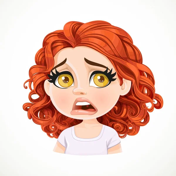 Beautiful Disappointed Cartoon Brunette Girl Dark Red Hair Portrait Isolated — Stock Vector