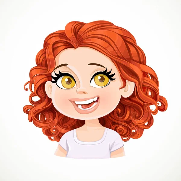 Beautiful Enthusiastic Cartoon Brunette Girl Dark Red Hair Portrait Isolated — Stock Vector