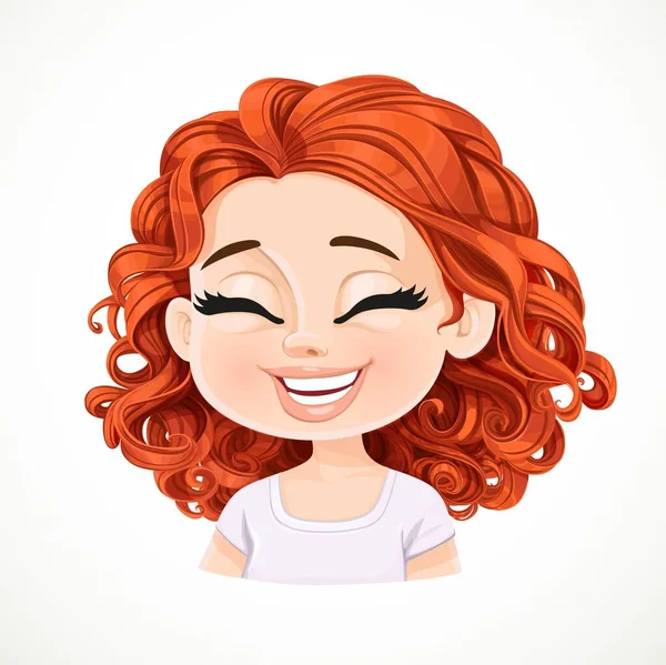 Beautiful Happy Cartoon Brunette Girl Dark Red Hair Portrait Isolated — Stock Vector