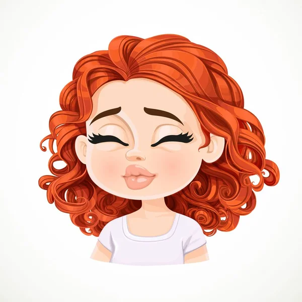 Mooie Kusjes Cartoon Brunette Meisje Met Donker Rood Haar Portret — Stockvector