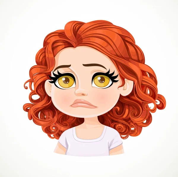Schöne Aufgeregt Traurig Cartoon Brünetten Mädchen Mit Dunkelroten Haaren Porträt — Stockvektor