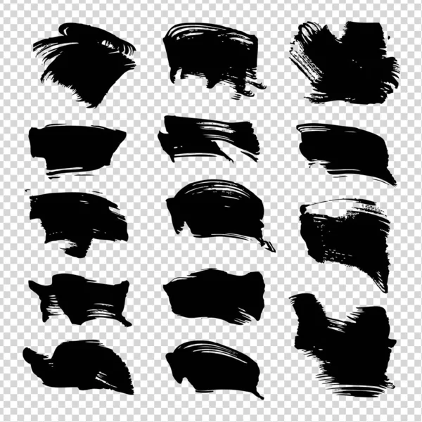Coups Pinceau Texturés Noirs Isolés Sur Fond Transparent Imitation — Image vectorielle