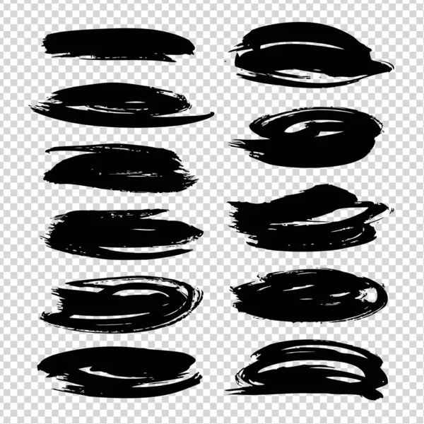 Короткие Абстрактные Текстурированные Мазки Черного Цвета Прозрачном Фоне Имитации — стоковый вектор