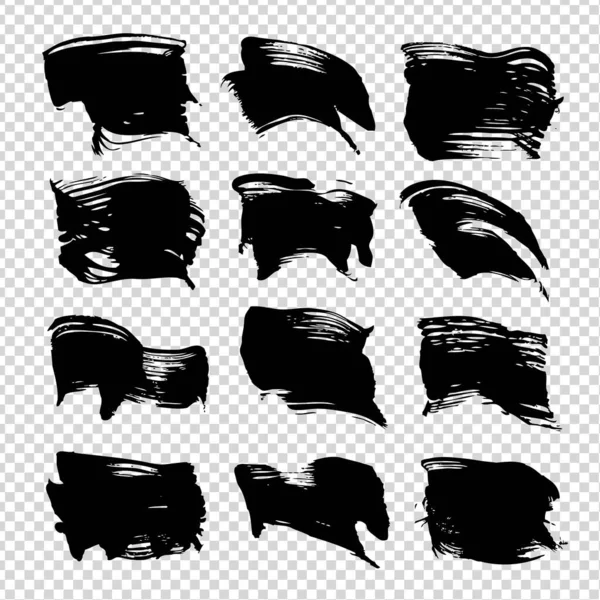 Текстурированные Мазки Кисти Черного Цвета Прозрачном Фоне Имитации — стоковый вектор