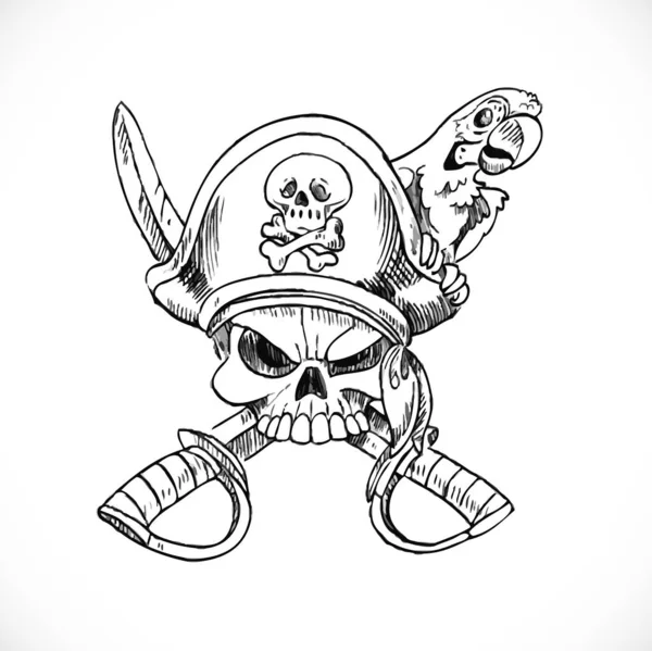 Jolly Roger 白色背景的鹦鹉素描 — 图库矢量图片