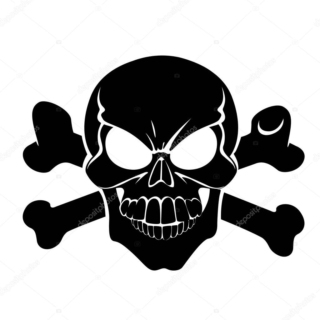 Scary grinning Jolly Roger  with bones or sign of the danger