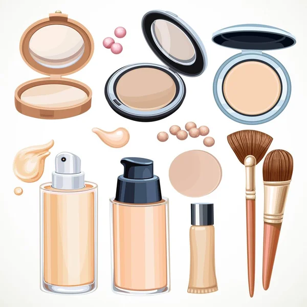 Set Cosmetics Give Skin Smooth Tone Isolated White Background — Stock Vector