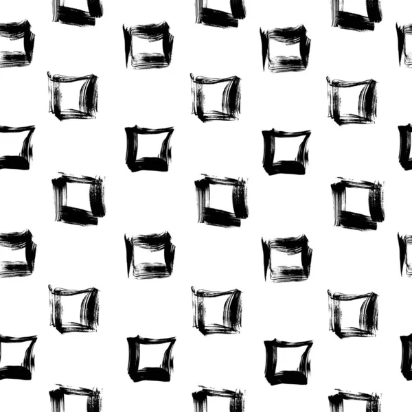 Naadloos Patroon Van Zwarte Vierkante Abstracte Textuur Penseelstreken Een Witte — Stockvector