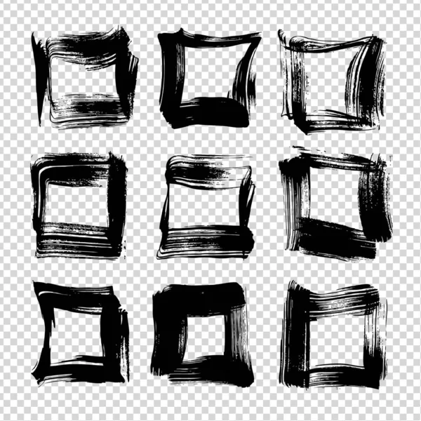 Cadres Carrés Coups Pinceau Texturés Isolés Sur Fond Transparent Imitation — Image vectorielle