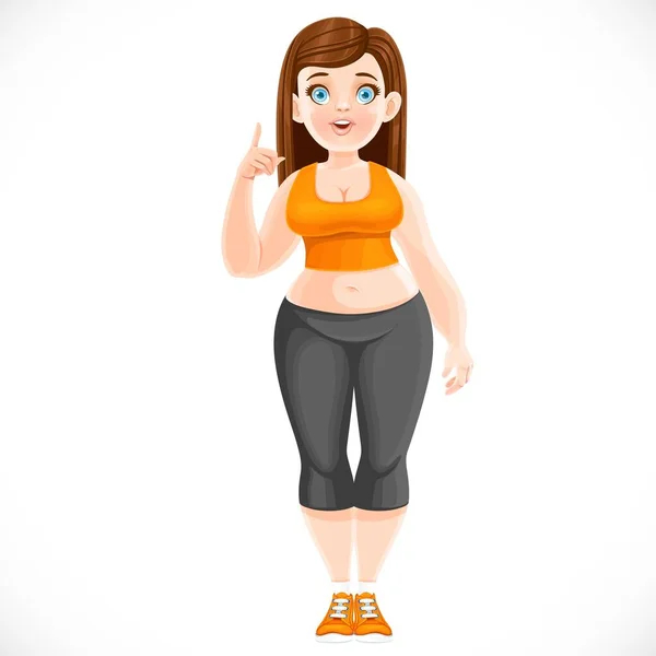 Cute Fat Girl Process Losing Weight Static Pose Isolated White — Stock Vector
