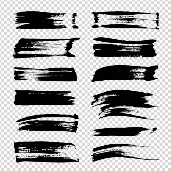 Coups Pinceau Abstraits Texturés Noirs Droits Isolés Sur Fond Transparent — Image vectorielle