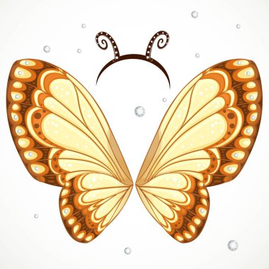 Beyaz arka planda antenli sevimli kelebek kanatları ve halkası