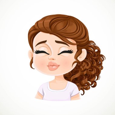 Güzel öpücükler, esmer kız koyu çikolata saçlı portresi beyaz arka planda izole edilmiş.