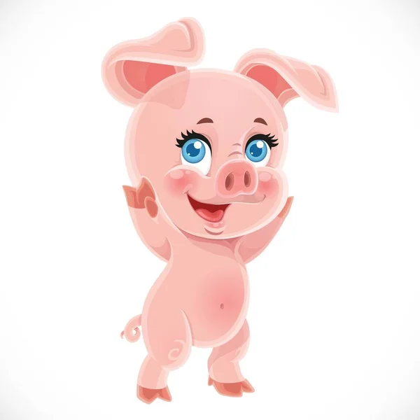 Happy Little Cute Cartoon Baby Pig Stand Fundo Branco —  Vetores de Stock