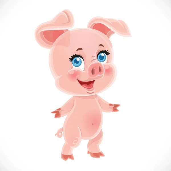 Cute Little Cartoon Baby Pig Stand White Background — Stock Vector