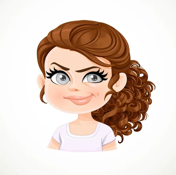 Mooie Verdachte Cartoon Brunette Meisje Met Pure Chocolade Haarportret Geïsoleerd — Stockvector