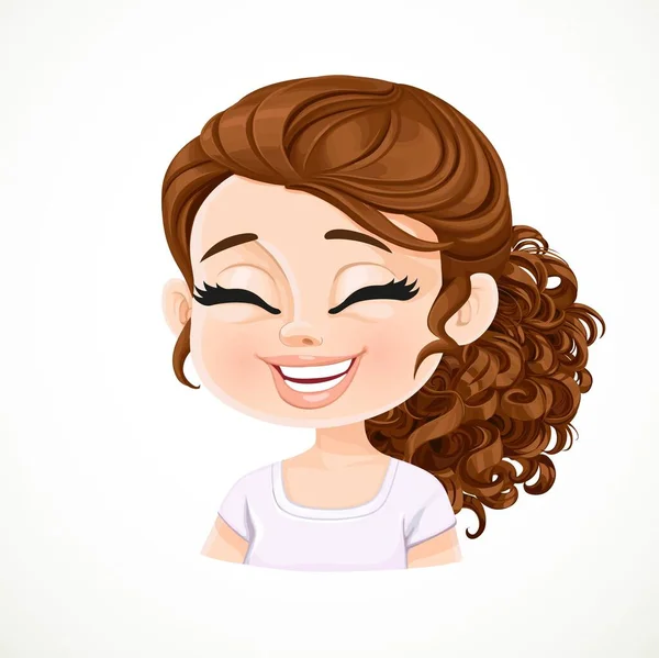 Krásná Šťastná Karikatura Brunetka Dívka Tmavou Čokoládou Vlasy Portrét Izolované — Stockový vektor