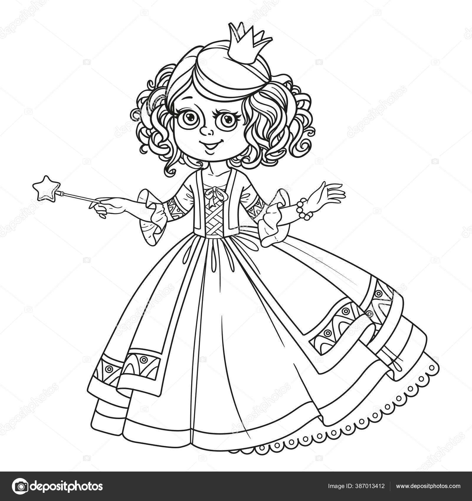 Desenho de princesa com varinha mágica para pintar