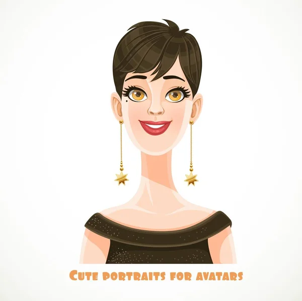 Beautiful Brunette Woman Short Haircut Portrait Avatar Isolated White Background — Stock Vector