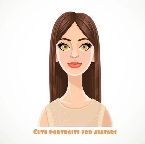 Belle Femme Brune Avec Portrait Cheveux Longs Dtess Beige Pour — Image vectorielle