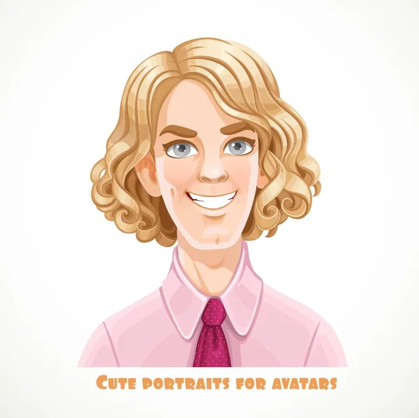 Leuke Blonde Mannen Met Weelderige Krullen Haarportret Voor Avatar Geïsoleerd — Stockvector