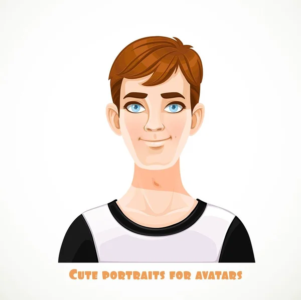 Mignon Jeune Brunette Hommes Portrait Pour Avatar Isolé Sur Fond — Image vectorielle