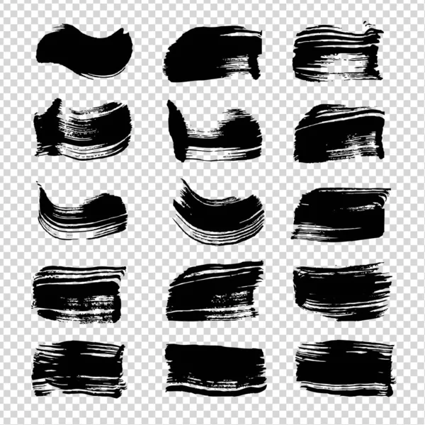 Textura Abstracta Recta Negro Pinceladas Conjunto Aislado Imitación Fondo Transparente — Vector de stock
