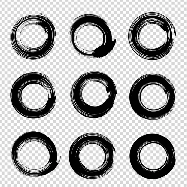 Texturierte Abstrakte Runde Schwarze Pinselstriche Auf Transparentem Hintergrund — Stockvektor