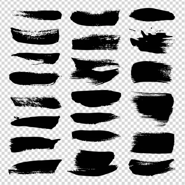 Noir Abstrait Coups Pinceau Grand Ensemble Isolé Sur Imitation Fond — Image vectorielle