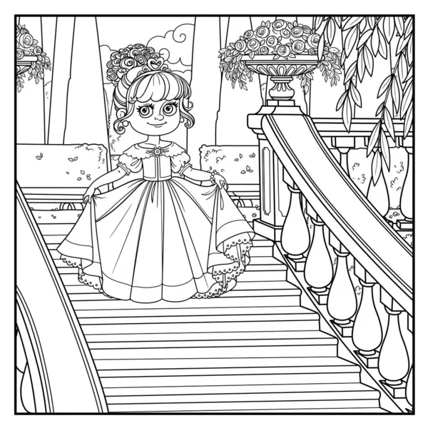 Hermosa Princesita Curtsies Una Gran Escalera Parque Del Palacio Con — Archivo Imágenes Vectoriales