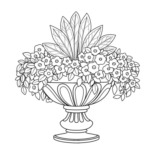 Buisson Fleurs Poussant Dans Grand Vase Jardin Bouclé Décrit Pour — Image vectorielle
