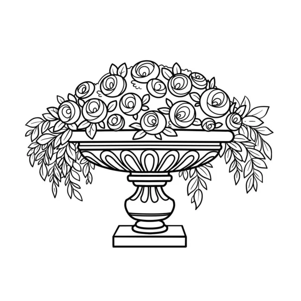 Rosenstrauch Mit Blüten Die Einer Lockigen Vase Zum Färben Wachsen — Stockvektor