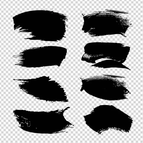 Coups Pinceau Noir Texturés Abstraits Isolés Sur Fond Transparent Imitation — Image vectorielle
