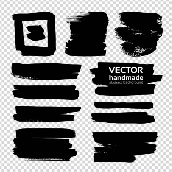 Preto Texturizado Pinceladas Abstratas Conjunto Isolado Imitação Fundo Transparente —  Vetores de Stock